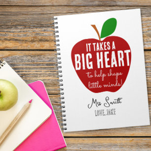 Big red apple Big heart teacher christmas gift Spiral Notebook