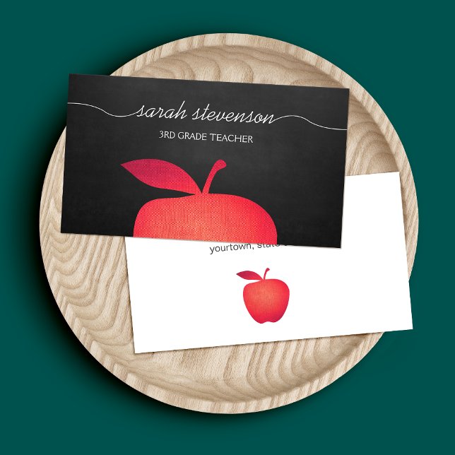 Big Red Apple Chalkboard School Teacher Business Card (Creator Uploaded)