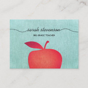 Big Red Apple Chalkboard School Teacher Linen Look Business Card
