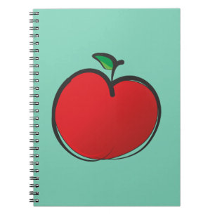 Big Red Apple Drawing on a Pale Green Background Spiral Notebook