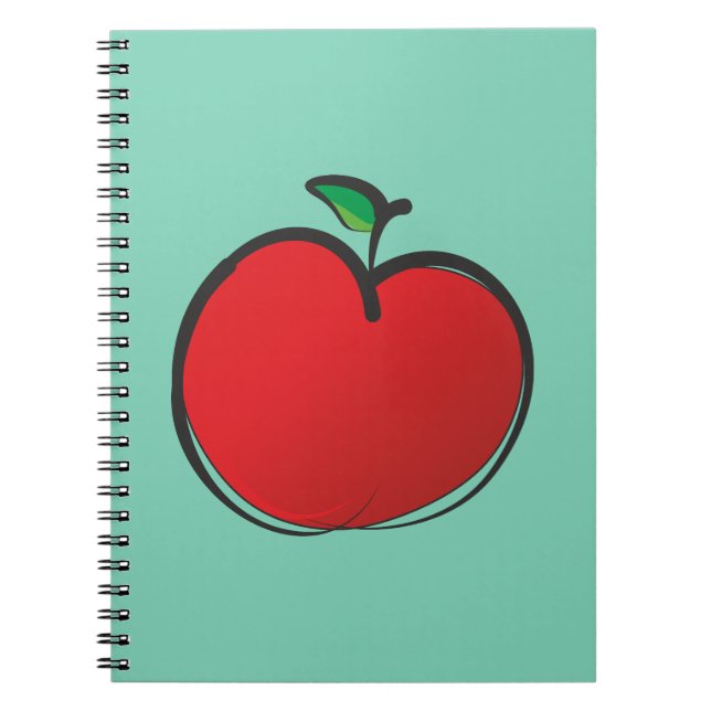 Big Red Apple Drawing on a Pale Green Background Spiral Notebook (Front)