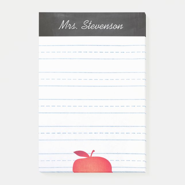 Big Red Apple Grade School Teacher Lined Post-it Notes (Front)