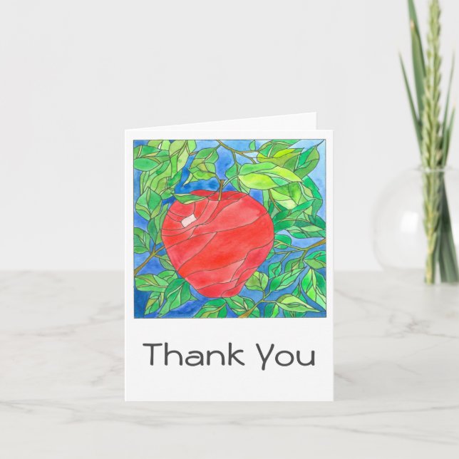 Big Red Apple Hand Painted Watercolor Thank You Card (Front)
