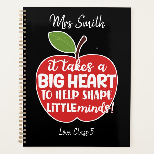 Big RED apple it takes a big heart teacher gift Planner (Front)
