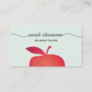 Big Red Apple School Teacher Light Aqua Blue Business Card