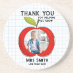 Big Red Apple Teacher Thank You Photo coaster<br><div class="desc">Say a heartfelt thank you to a special teacher with this personalised square coaster! Featuring a bold red apple design, a warm “Thank You” message, and your child’s photo, this coaster is both practical and sentimental. Perfect for the classroom, home, or desk, it’s a small gift with a big impact....</div>