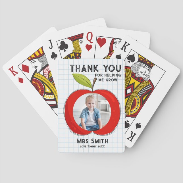 Big Red Apple Teacher Thank You Photo Poker Cards  (Back)