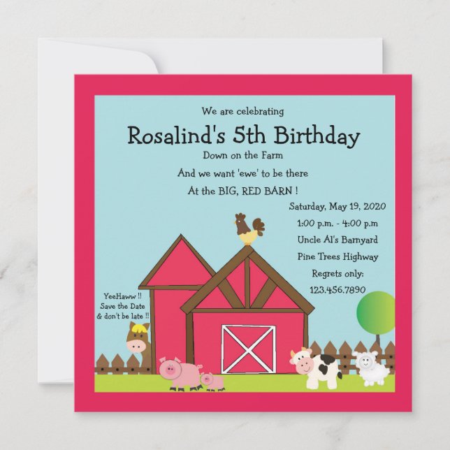 Big Red Barn Birthday Party Invitation (Front)