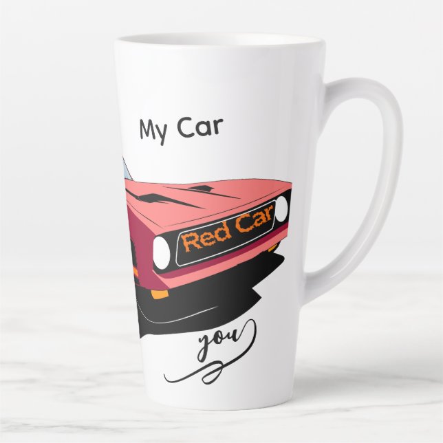 Big Red Car Latte Mug – Custom Text Car Lover  (Right)