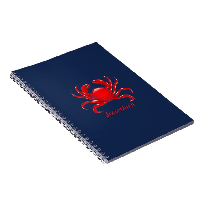 Big Red Crab on Blue Background Back to School Spiral Notebook (Right Side)