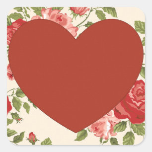 Big Red Heart and Flowers Background Square Sticke Square Sticker