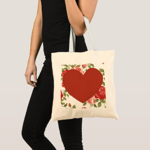 Big Red Heart and Flowers Background  Tote Bag