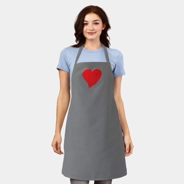 Big Red Heart, Love, grey Apron (Worn)