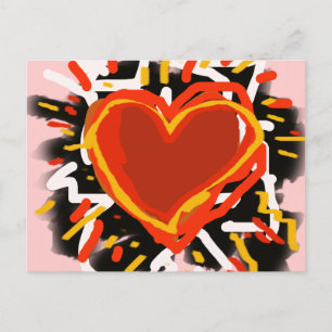 big red heart, love postcard
