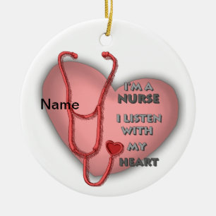 Big red heart nurse  ceramic tree decoration