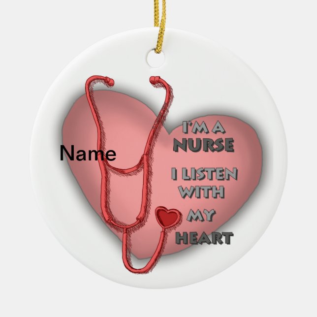 Big red heart nurse  ceramic tree decoration (Front)