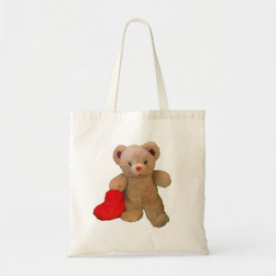 Big Red Heart Teddy Bear Tote Bag