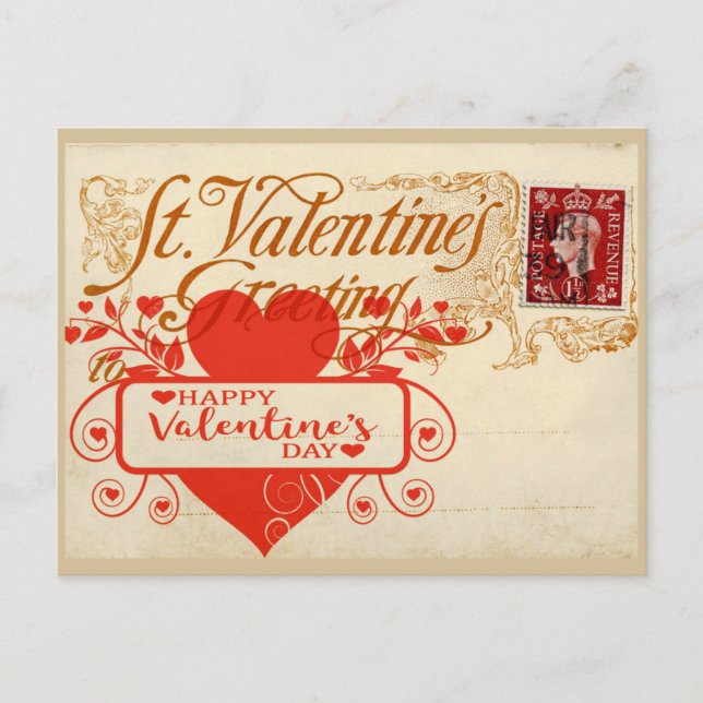 Big Red Heart Vintage Valentine Postcard  (Front)