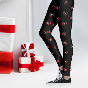 Big Red Heart with White Aeroplane,Simple Black Leggings