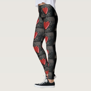 Big Red Hearts on Black Leggings