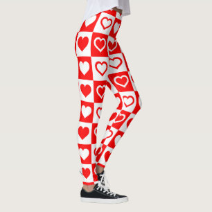 Big Red Hearts Plaid Pattern Thunder_Cove Leggings
