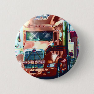 Big Red Heavy Truck for Truckers & Truck-Lovers 6 Cm Round Badge