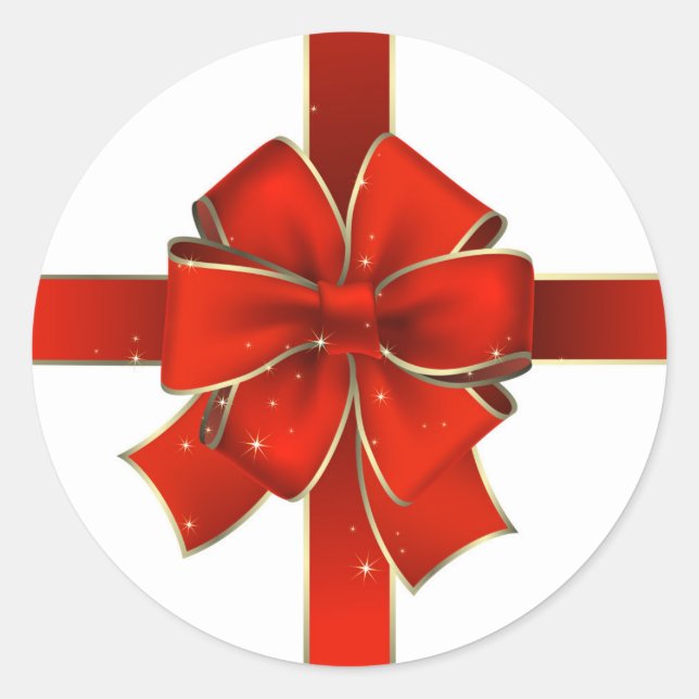 Big Red Holiday Bow Classic Round Sticker (Front)