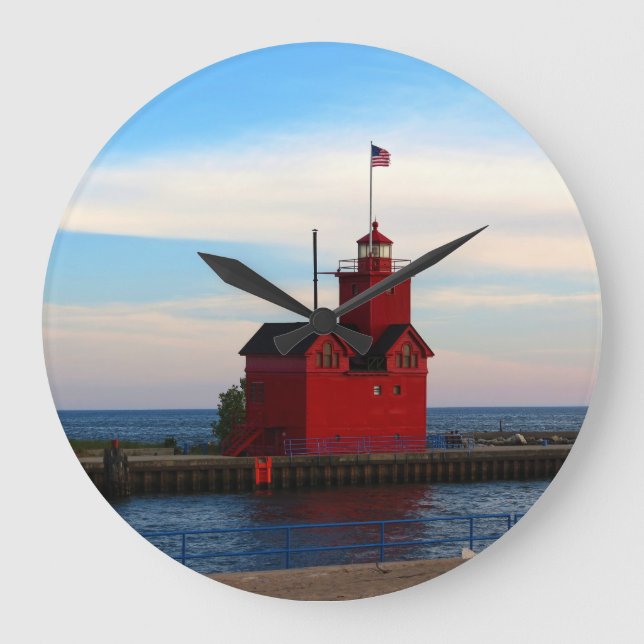Big Red Lighthouse Large Clock (Front)