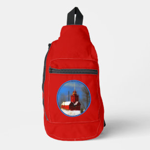Big Red Lighthouse Painting Holland Original Art Sling Bag