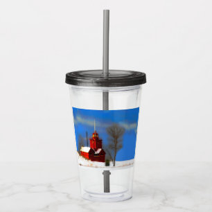 Big Red Lighthouse Painting - Original Art Acrylic Tumbler
