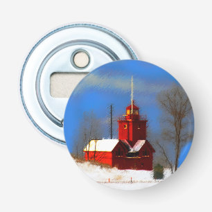 Big Red Lighthouse Painting - Original Art Bottle Opener