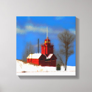 Big Red Lighthouse Painting - Original Art Canvas Print