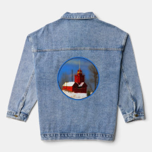 Big Red Lighthouse Painting - Original Art Denim Jacket