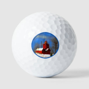 Big Red Lighthouse Painting - Original Art Golf Balls