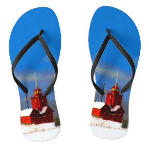 Big Red Lighthouse Painting - Original Art Jandals