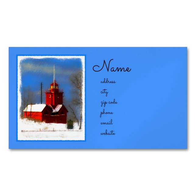Big Red Lighthouse Painting - Original Art Magnetic Business Card (Front)