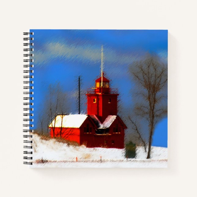 Big Red Lighthouse Painting - Original Art Notebook (Front)