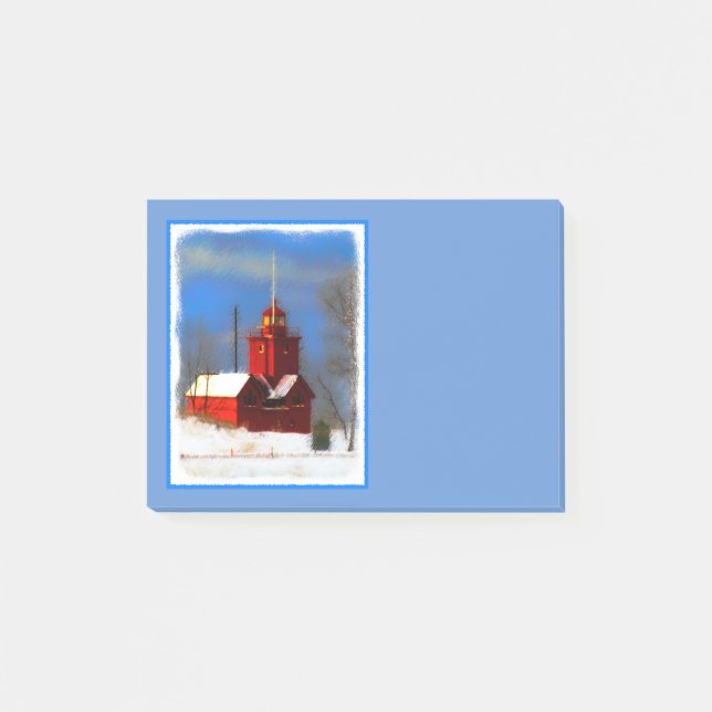 Big Red Lighthouse Painting - Original Art Post-it Notes (Front)