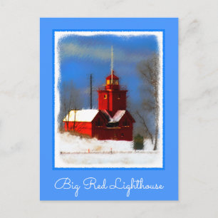 Big Red Lighthouse Painting - Original Art Postcard
