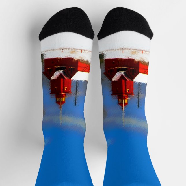 Big Red Lighthouse Painting - Original Art Socks (Top)