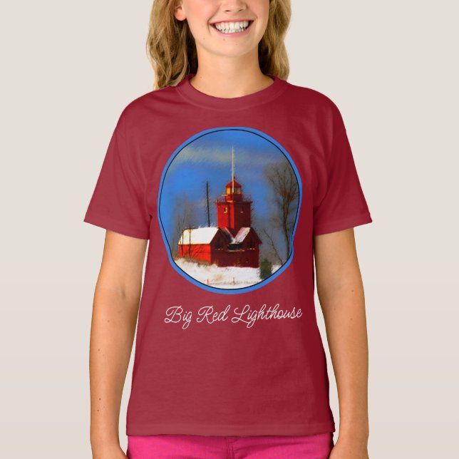 Big Red Lighthouse Painting - Original Art T-Shirt (Front)