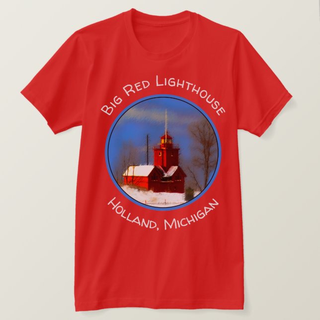 Big Red Lighthouse Painting - Original Art T-Shirt (Design Front)