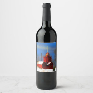 Big Red Lighthouse Painting - Original Art Wine Label