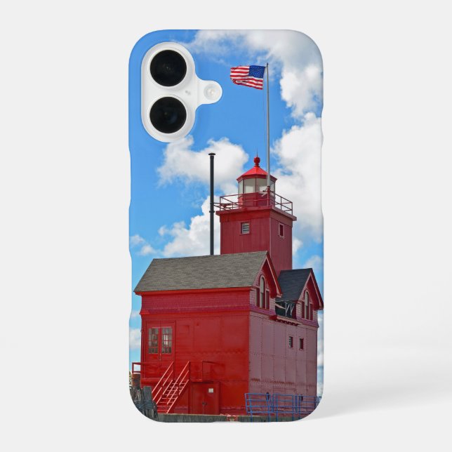 "Big Red" Michigan Lighthouse iPhone 16 Case (Back)