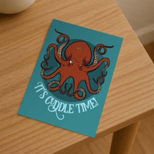 Big Red Octopus Custom Text Nautical Theme Artwork Postcard