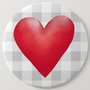Big Red Painted Heart   Buffalo Plaid Valentine 6 Cm Round Badge