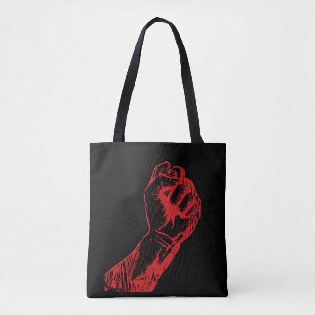 Big Red Raised Defiant Fist Tote Bag (Front)