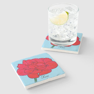 Big Red Rose  Stone Coaster
