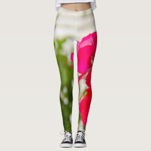 Big red roses in the garden leggings