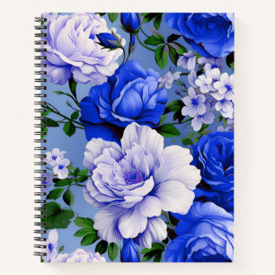 Big Retro Blue Rose Flower Notebook